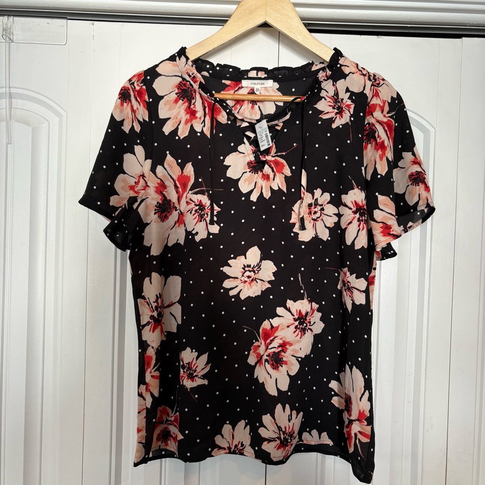 Maurices Black Floral‎ Blouse Size Small